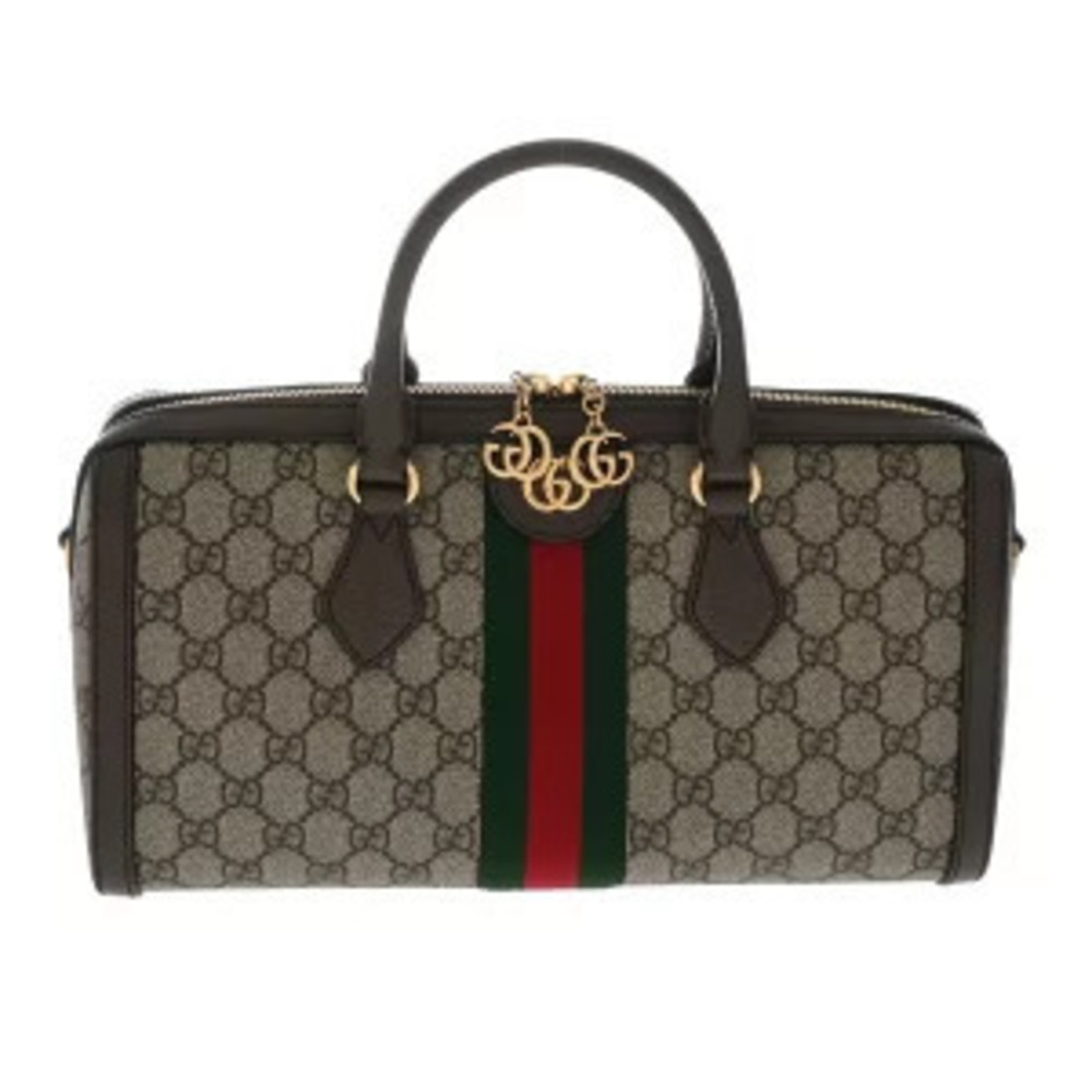 Gucci Ophidia Top Handle Bag Ebony Brown GG Supreme Leather Handbag